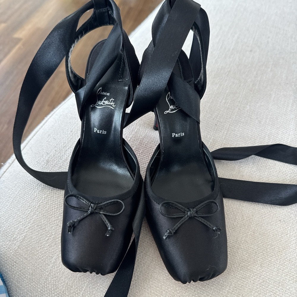 Christian Louboutin Black Ribbon Satin Heels